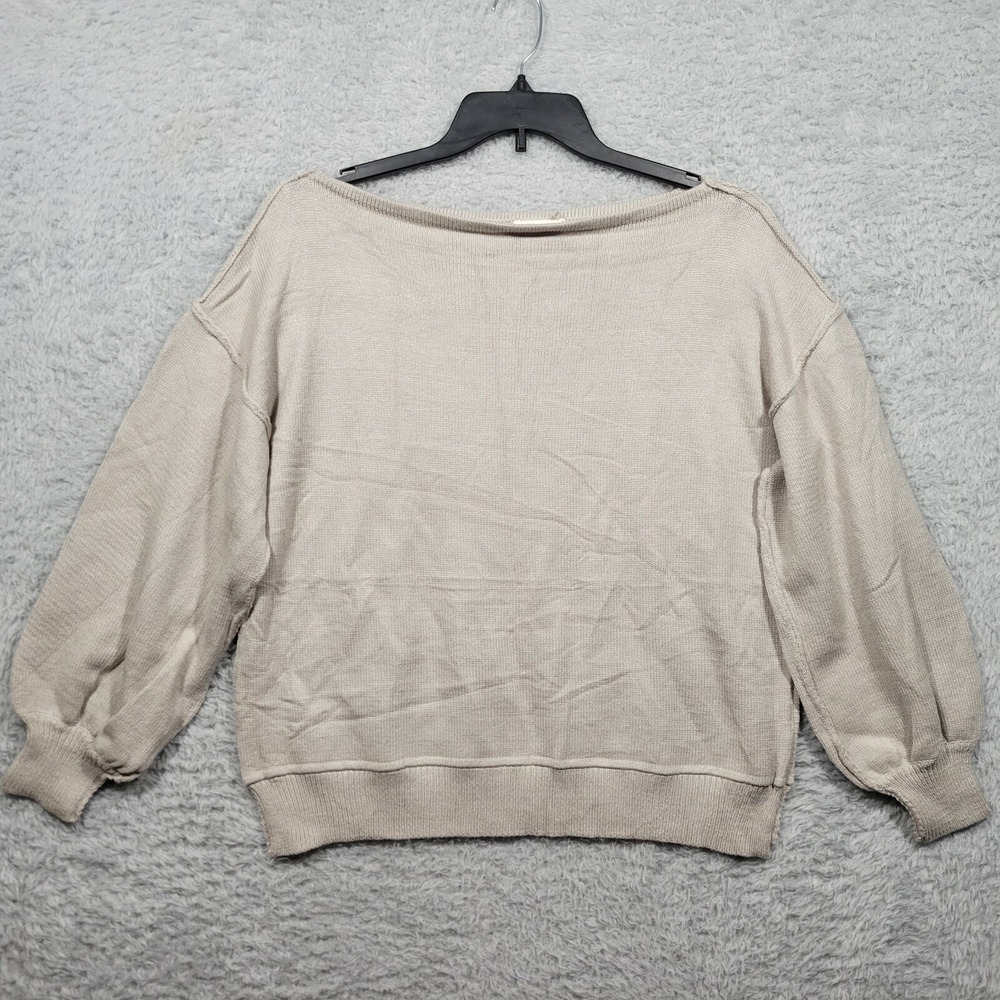 Miracle USA Sweater Women S Beige Boat Neck Balloon Sleeve Cotton Blend